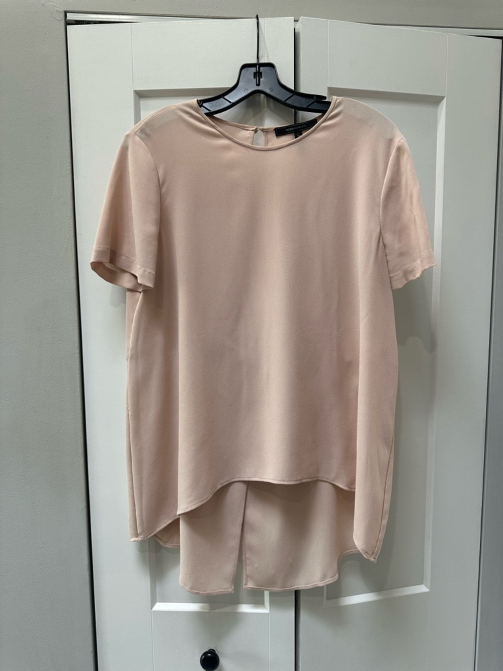 BCBGMaxAzria Pale Blush High-Low Short Sleeve Blouse